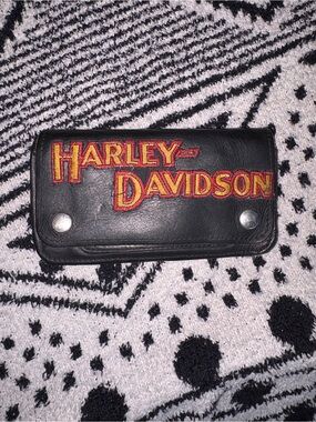 Harley-Davidson Black Leather Wallet with Red and Yellow Logo
